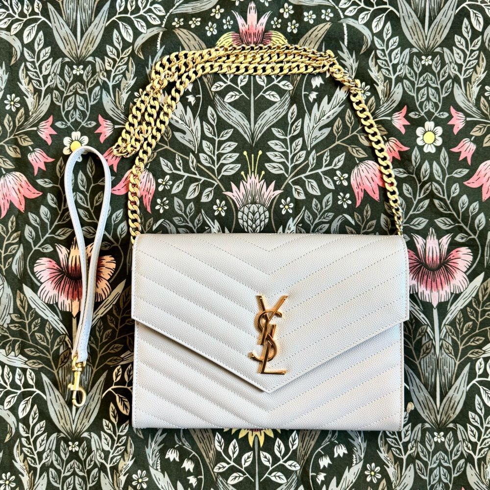 Saint Laurent YSL Cassandre Quilted Matelassé Envelope Flap Leather Clutch Pouch - Picture 1 of 15